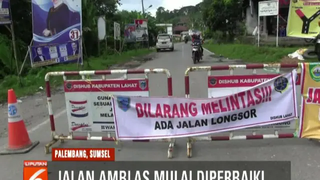 Puluhan petugas dikerahkan untuk perbaiki Jalan Begara Lintas Lahat, Pagar Alam, yang sempat amblas.