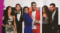 Cristiano Ronaldo dan Georgina Rodriguez, Lionel Messi dan Antonela Roccuzzo, Sergio Ramos dan Pilar Rubio. (Bola.com/Dody Iryawan)