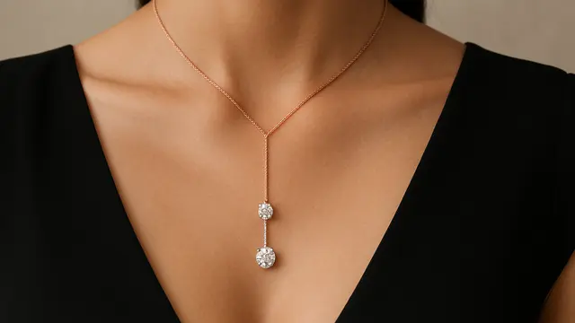 Kalung Emas Lariat Pendek dengan Berlian Bertingkat 2025/Ilustrasi gambar oleh AI