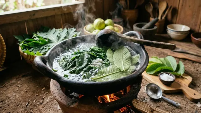 Cara memasak daun pepaya ala orang desa (Foto: Gemini AI)