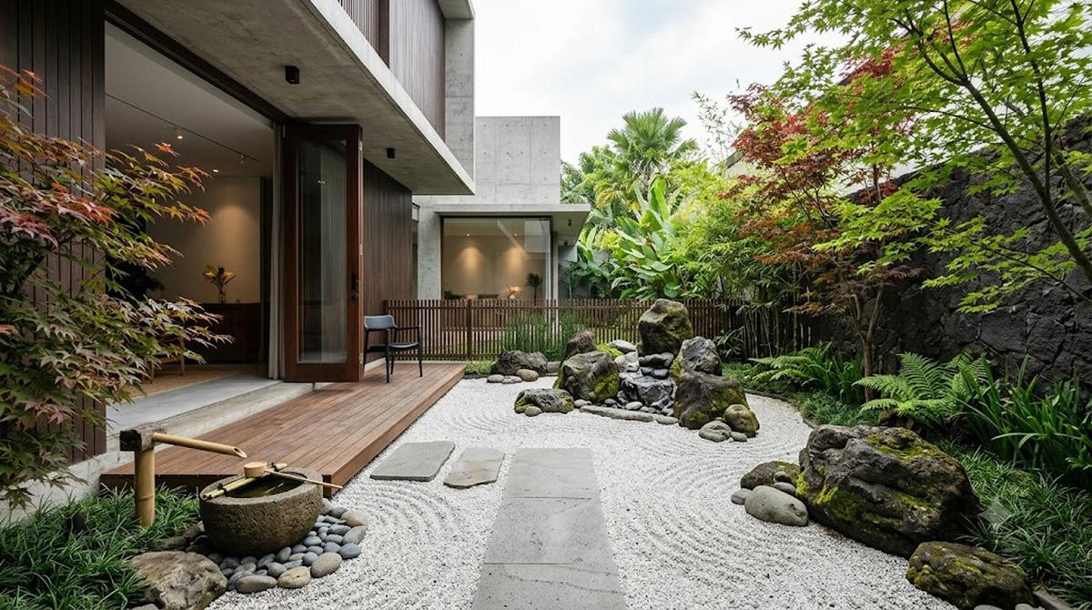 Desain Taman Kering Gaya Zen Modern untuk Rumah Minimalis/AI Generated