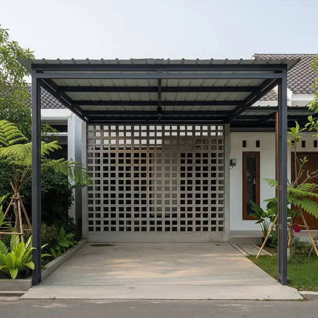 6 Model Carport dengan Dinding Roster, Bikin Sirkulasi Udara Lebih Baik