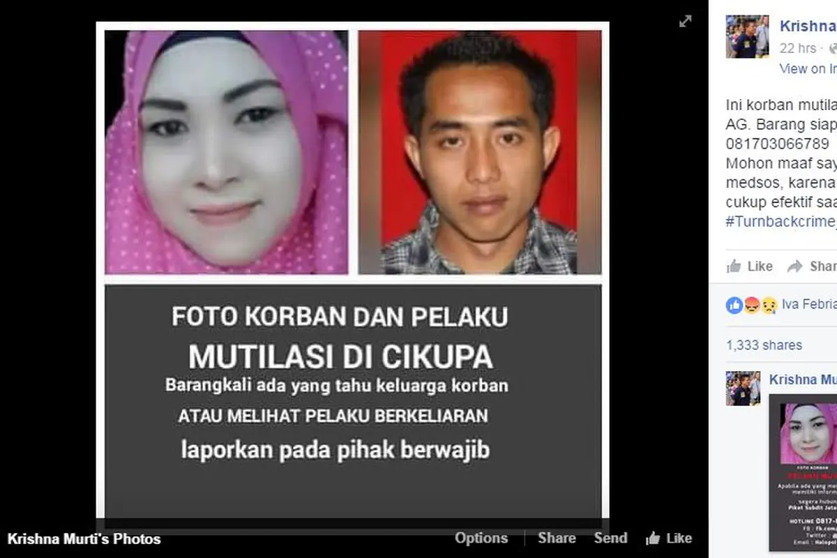 [Bintang] Pelaku mutilasi di Tangerang tengah diburu, Kombes Pol Krishna Murti menyebarkan wajah pelaku lewat medsos