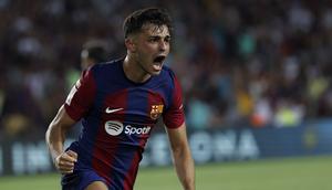 Dua gol Barcelona dicetak oleh Pedri (82') dan Ferran Torres (90+4). (AP Photo/Joan Monfort)