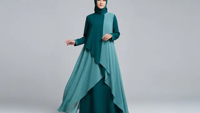 Gamis 'Echoing Nature' Berpotongan Layering Asimetris