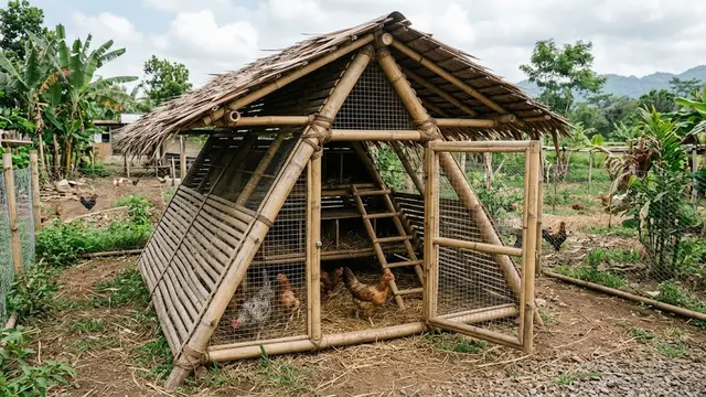 Desain Kandang Ayam dari Bambu yang Murah tapi Tetap Kokoh dan Tahan Lama/AI Generated