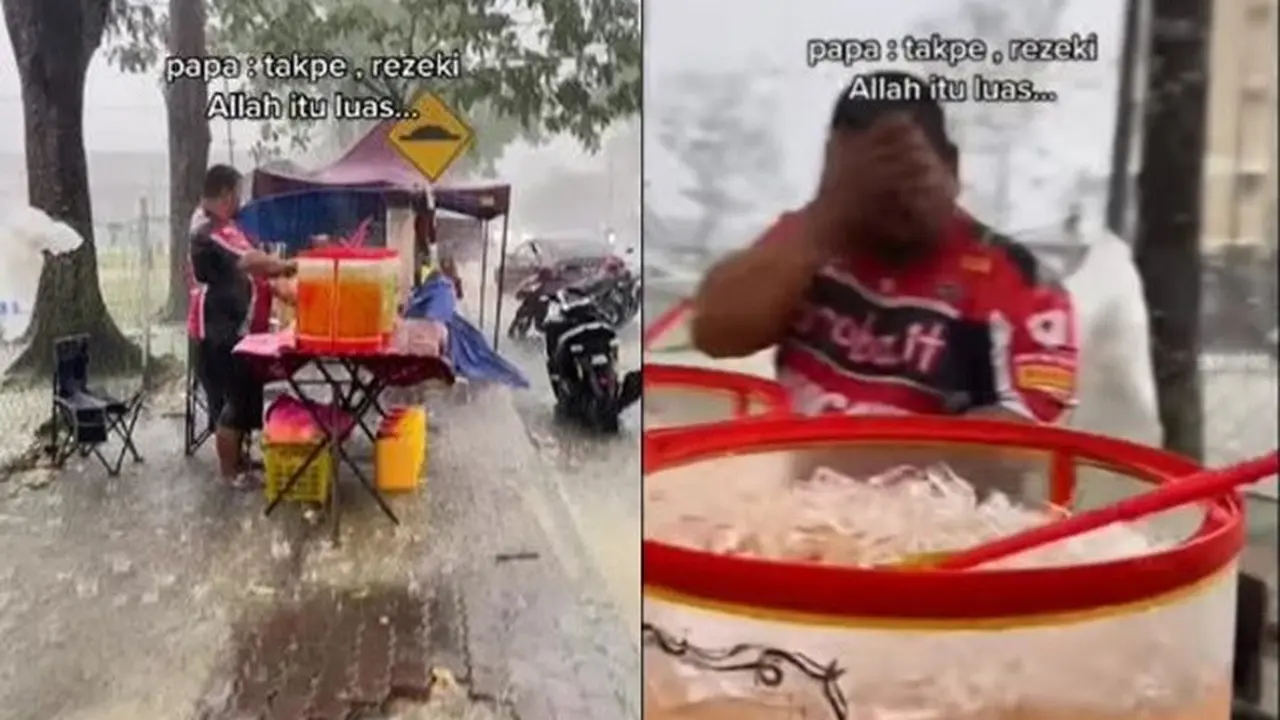 Viral Momen Sedih Penjual Es Kehujanan, Pasrah Stok Masih Banyak Tercampur Air Hujan