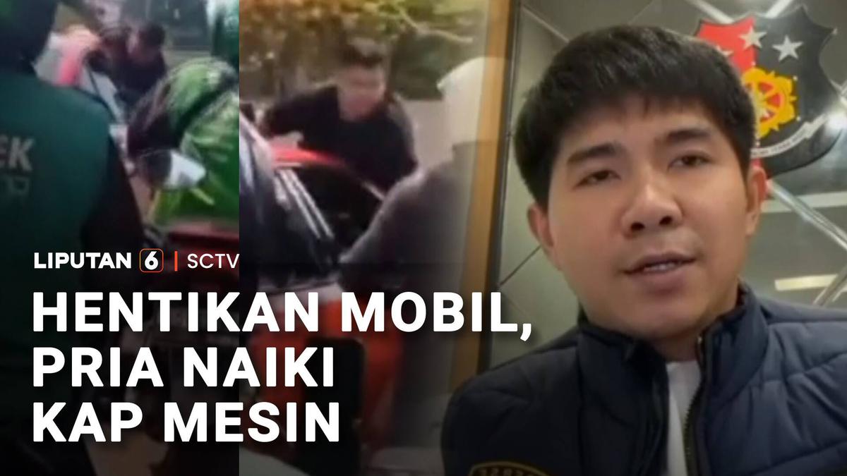 Layaknya Film Laga, Pria Naiki Kap Mesin saat Hentikan Mobil