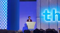 Menteri Komunikasi dan Informatika Singapura Josephine Teo saat menjadi pembicara di acara IBM Think 2023 di Marina Bay Sands, Singapura Kamis (14/9/2023). (Liputan6.com/Nasrul Faiz)