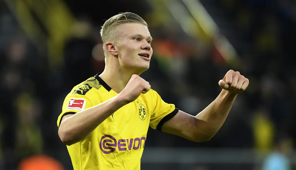 2. Erling Braut Haaland (10 gol) - Pemain berusia 20 tahun ini tampil mengagumkan bersama Borussia Dortmund di penyisihan grup Liga Champions 2019/2020. Haaland mampu mengemas 10 gol hanya dalam tujuh kali penampilan di Liga Champions. (AFP/Ina Fassbender)