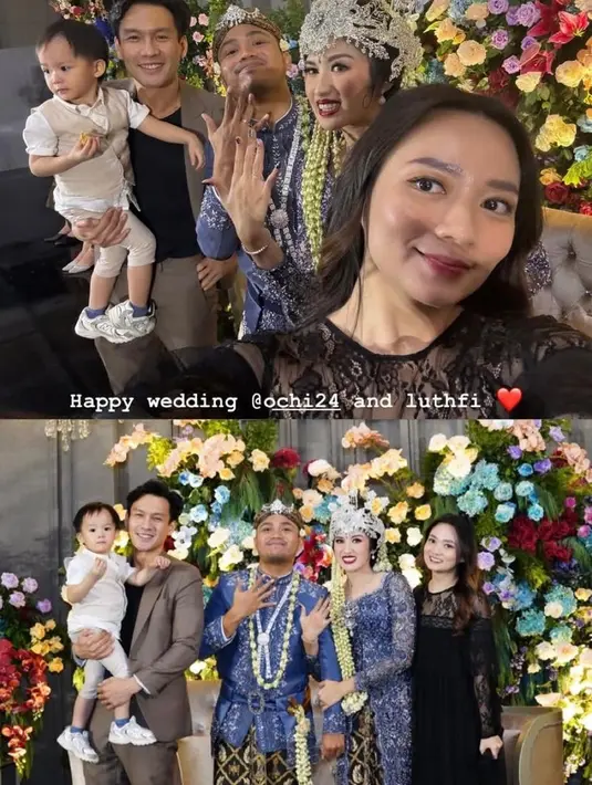 Stella Eks JKT48 dan suami turut hadir dengan pakaian serasi. Stella dengan dress brokat hitam, sedangkan Fendy Chow kenakan setelan jas taupe dan top hitam. [@stellacor]/