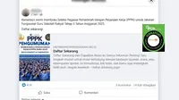 Tangkapan layar klaim link pendaftaran seleksi Guru Sekolah Rakyat Tahap II Tahun 2025 di Facebook.