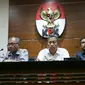 Suasana konferensi pers hasil OTT kasus dugaan suap berkaitan dengan pemberian opini Wajar Tanpa Pengecualian (WTP) terhadap laporan keuangan Kemendes di Gedung KPK, Jakarta, Sabtu (27/5). (Liputan6.com/Angga Yuniar)