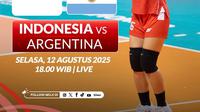Timnas voli putri Indonesia U-21 menghadapi Argentina pada laga terakhir Grup A&nbsp;Kejuaraan Dunia Voli Putri U-21 2025 di Jawa Pos Arena, Surabaya, Jawa Timur, Selasa (12/8). (foto: instgaram @mojisports_)