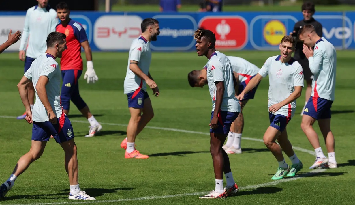 Spanyol akan menghadapi Prancis di semi-final Euro 2024 pada Rabu (10/7) dini hari WIB. (LLUIS GENE / AFP)