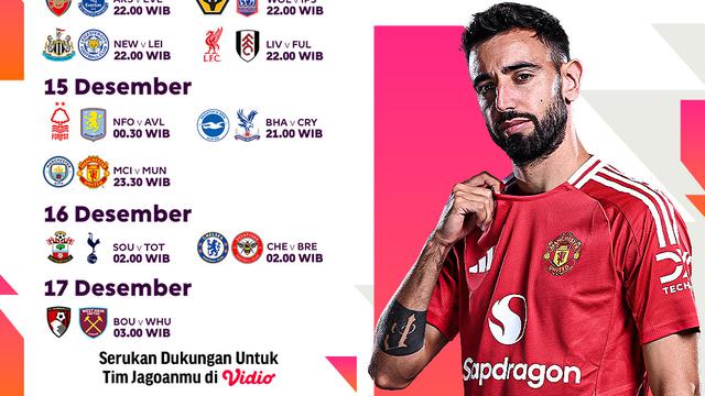 Jadwal Pertandingan Liga Inggris 2024/25 Matchweek ke 16 di Vidio