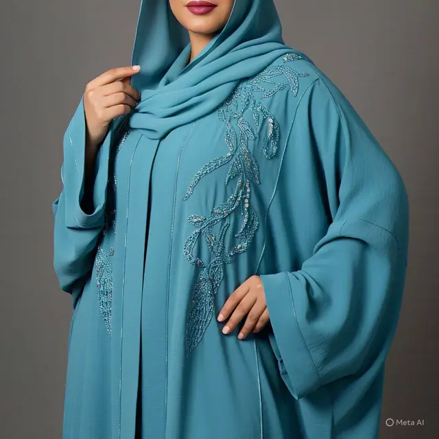 Abaya Arab dengan Aksen Kerutan Strategis