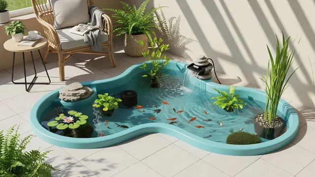 Kolam Ikan Kecil di Sudut Teras Rumah (Gemini AI)