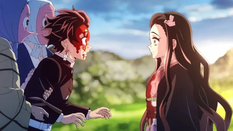 Tanjiro Kamado dan adik perempuannya, Nezuko, di Demon Slayer Kimetsu no Yaiba Season 3