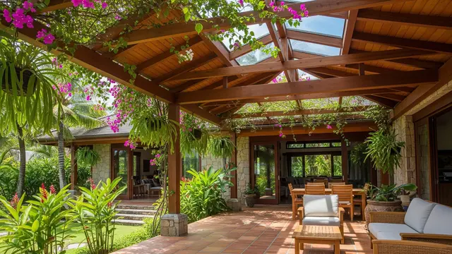 Atap Teras Pergola Kayu dengan Sisipan Kaca