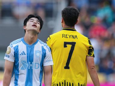 Pemain Ulsan Hyundai, Yoon Jong-gyu, tampak kecewa setelah ditaklukkan Borussia Dortmund pada laga terakhir Grup F di TQL Stadium, Cincinnati, Kamis (26/6/2025). (AP Photo/Jeff Dean)