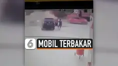 MOBIL TERBAKAR SAAT ISI BBM, AKSI SOPIR JADI SOROTAN