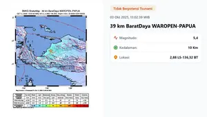 Gempa hari ini&nbsp;jelang akhir pekan, Jumat (3/10/2025)&nbsp;pukul 13:02:39 WIB menggetarkan wilayah&nbsp;Waropen, Provinsi Papua. (www.bmkg.go.id)
