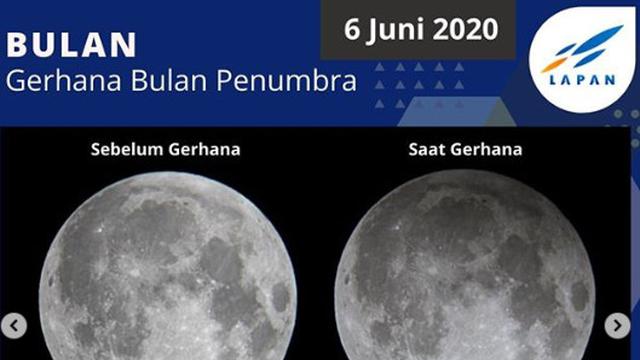 6 Juni: Gerhana Bulan Penumbra. (Instagram pussainsa_lapan/mreclipse.com)