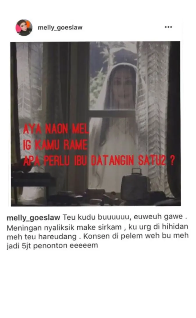 Melly Goeslaw menyindir para pengguna Instagram yang memberi tanggapan pada unggahannya soal Raffi - Gigi. [foto: instagram/melly_goeslaw]