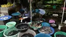 Seorang wanita muslim menjual ikan di pinggir jalan di Narathiwat, provinsi selatan Thailand (19/12). Narathiwat adalah tiga provinsi Thailand yang mempunyai jumlah umat Muslim yang besar. (AFP Photo/Lillian Suwanrumpha)