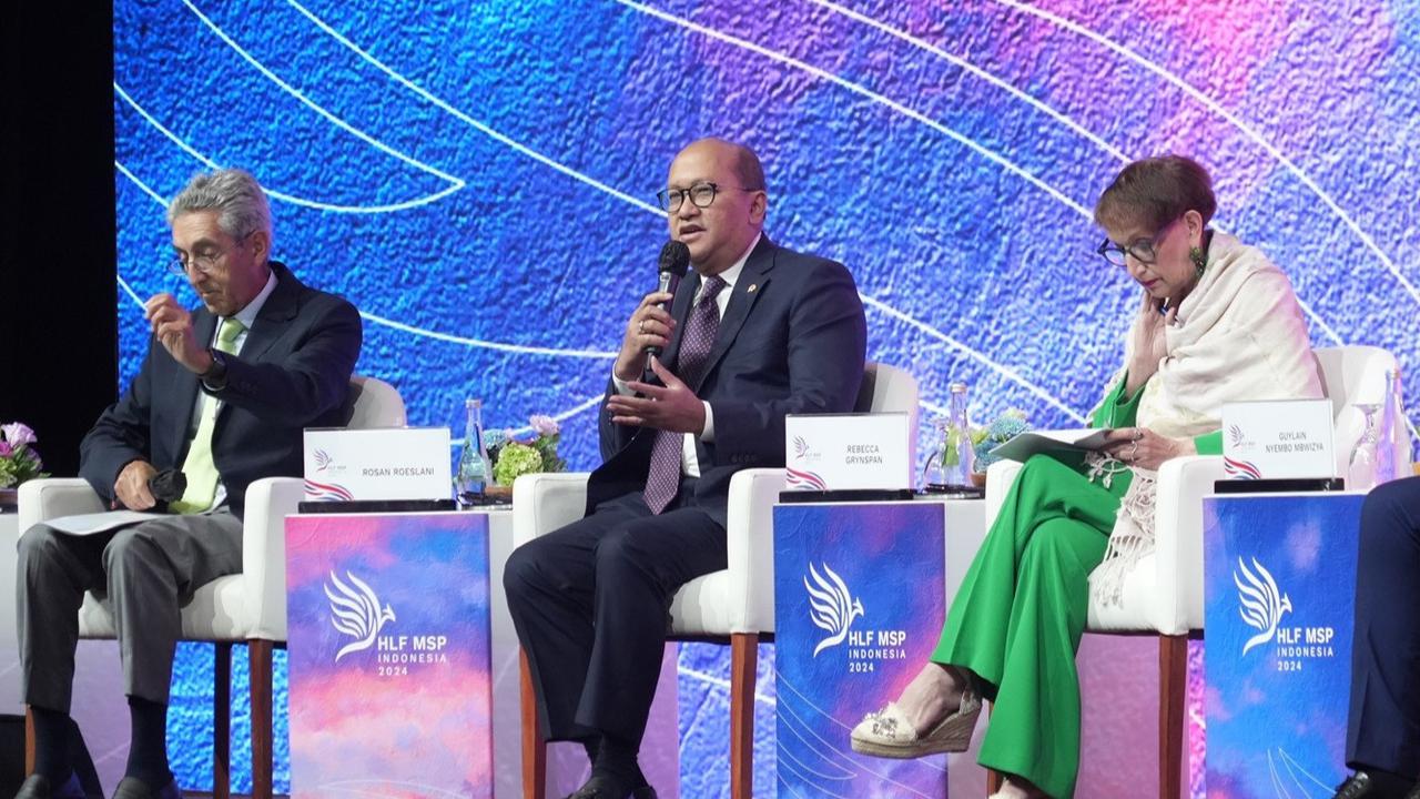 Menteri Investasi/Kepala Badan Koordinasi Penanaman Modal (BKPM) Rosan Roeslani saat menjadi panelis dalam High-Level Forum on Multi-Stakeholder Partnership