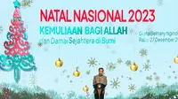 Presiden Jokowi saat menyampaikan sambutan di Perayaan Natal Nasional 2023 yang digelar di Gereja Bethany Nginden, Surabaya, Jawa Timur, Rabu (27/12/2023). (Istimewa)