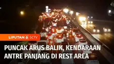 Puncak arus balik libur lebaran gelombang dua di tol Purbaleunyi Kabupaten Bandung, terpantau padat Minggu malam. Antrean kendaraan terjadi di beberapa rest area, karena banyaknya pemudik yang hendak beristirahat dan mengisi BBM.