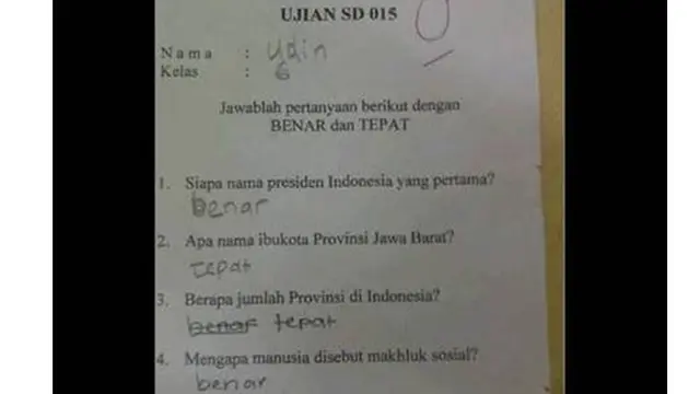 6 Jawaban Anak SD Ikuti Perintah Soal Ini Bikin Guru Elus Dada
