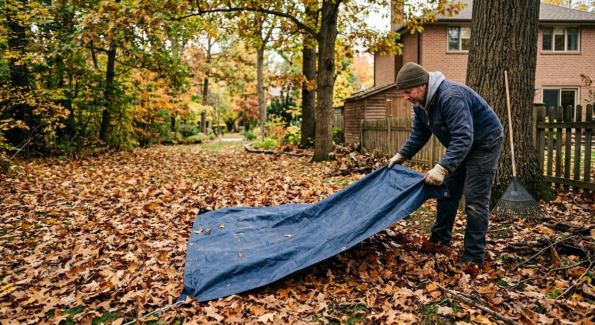 Bentangkan Terpal di Dekat Area yang Dipenuhi Daun (AI Generated)