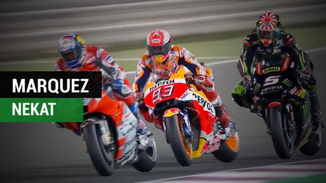 Berita video momen Marc Marquez nekat menyalip di antara Andrea Dovizioso dan Johann Zarco pada balapan MotoGP Qatar 2018.