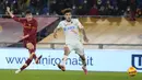 Pada menit ke-81 AS Roma mencetak gol ketiga ke gawang Lecce yang bermain dengan 10 pemain sejak menit ke-62. Gol ketiga dicetak Eldo Shomurodov yang baru dimasukkan di menit ke-62. (AP/Alessandra Tarantino)