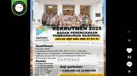 Tangkapan layar postingan klaim link pendaftaran lowongan kerja di Kementerian PPN/ Bappenas.