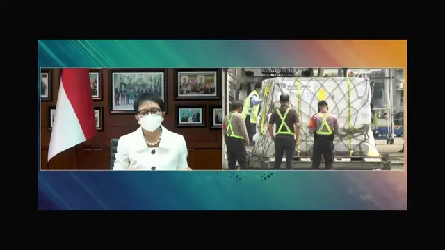 Menteri Luar Negeri Retno Marsudi saat mengabarkan soal kedatangan vaksin Covid-19 hibah dari pemerintah Belanda