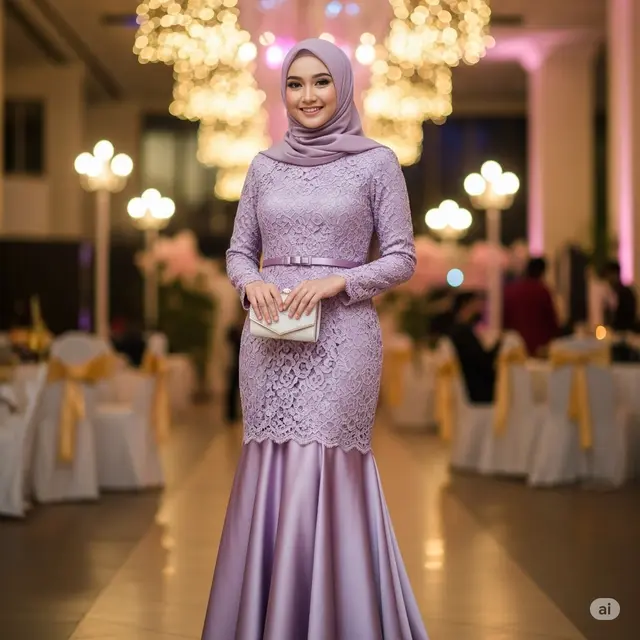 Gamis Brokat Kombinasi Satin Model Mermaid