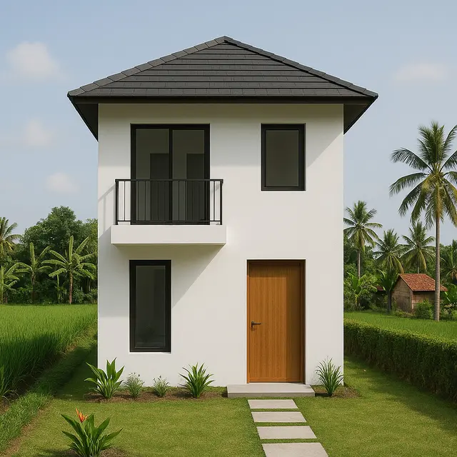 Desain Rumah Minimalis 5x7 Meter 2 Lantai di Desa dengan Tropis/via ChatGPT