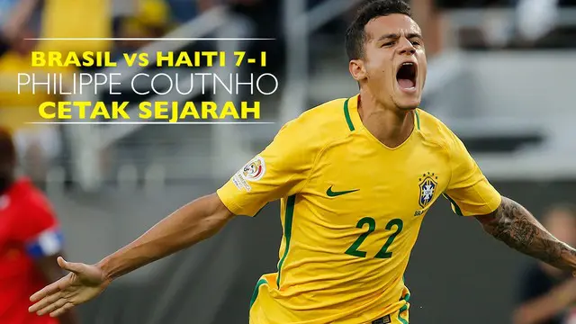 Brasil mengalahkan Haiti dengan skor telak 7-1 di penyisihan grup B Copa America, Rabu (8/6/2016). Philippe Coutinho mencetak sejarah dengan membuat hattrick di laga tersebut.