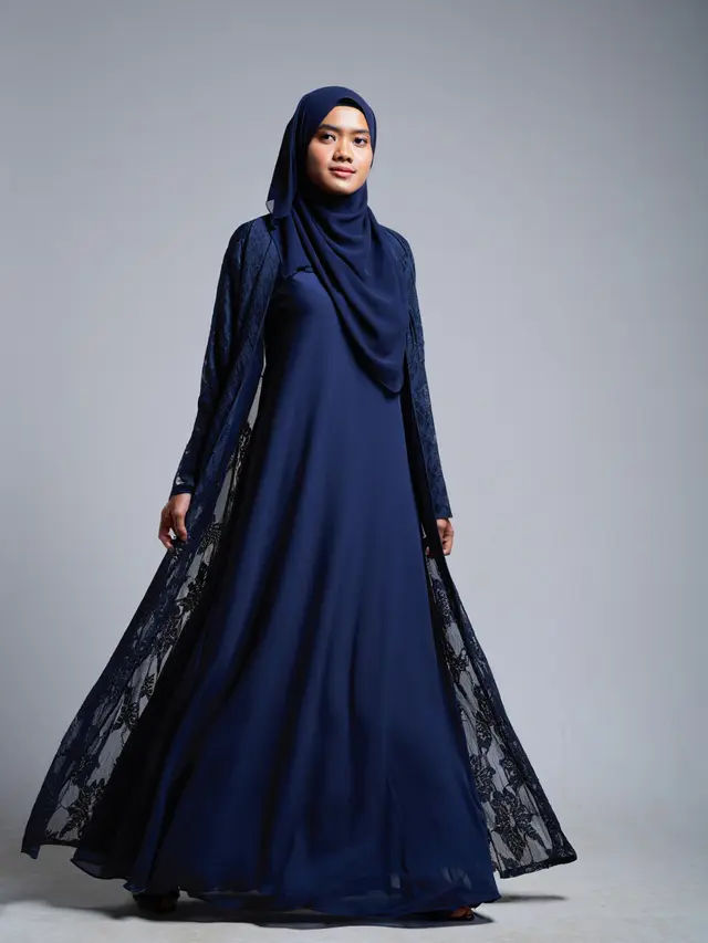 Gamis Kombinasi Outer Brokat Modern