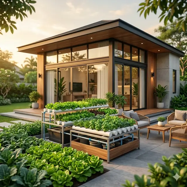 Ide Rumah dengan Kebun Hidroponik Elegan di Hunian Modern