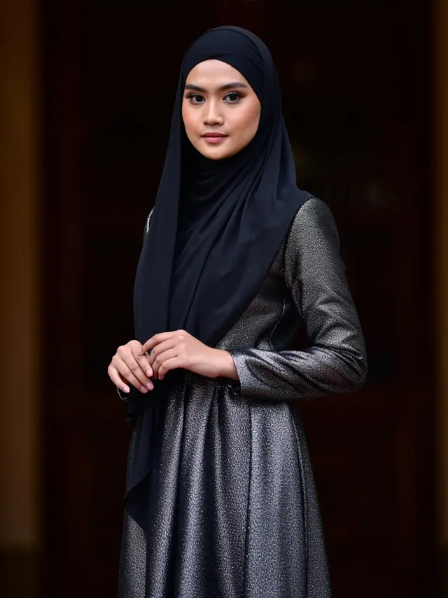Dress Panjang Elegan Kombinasi Pashmina Muslimah