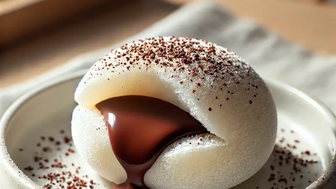 illustrasi mochi isi cokelat lumer