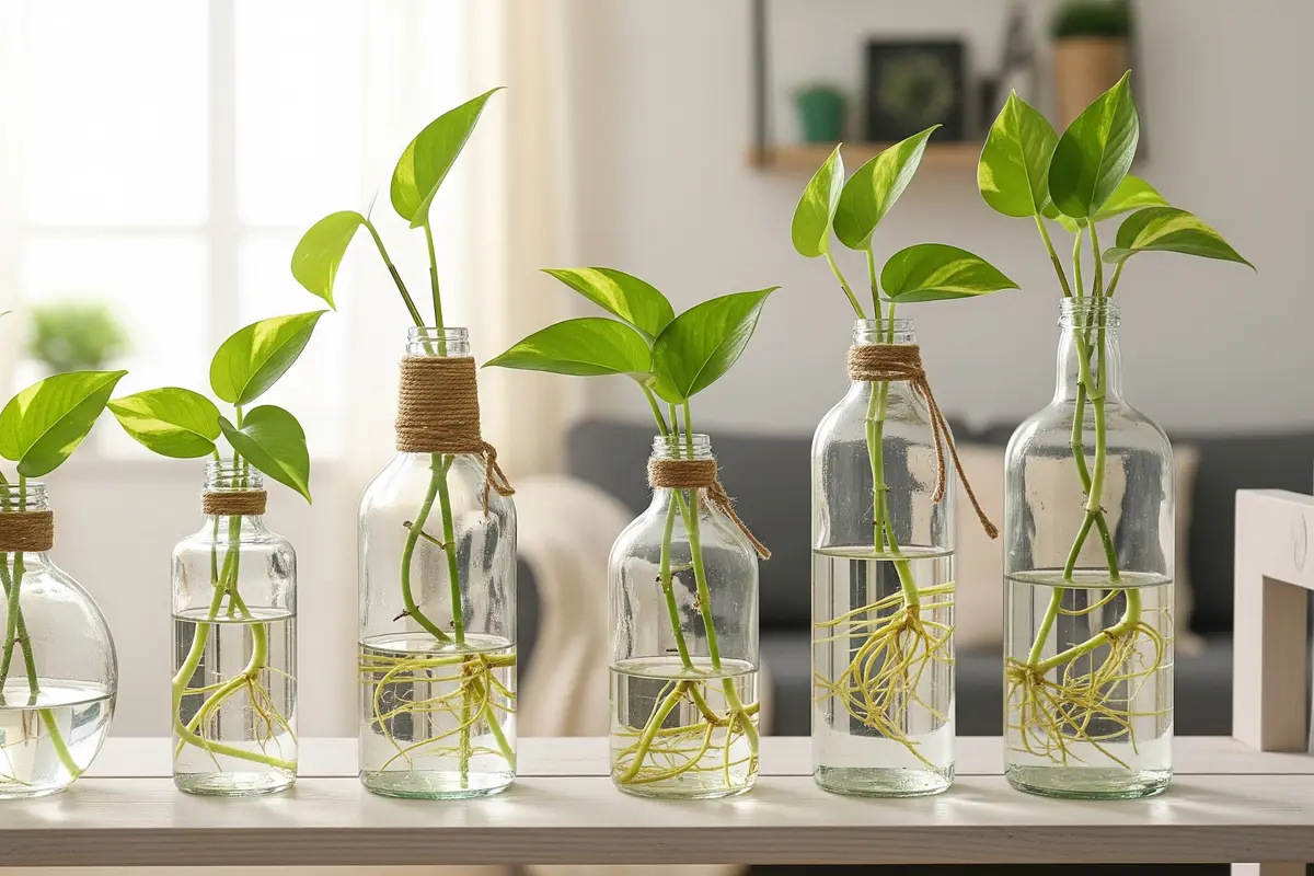 Menanam Pothos di Botol Kaca Bekas untuk Dekorasi Rumah (AI Generated)