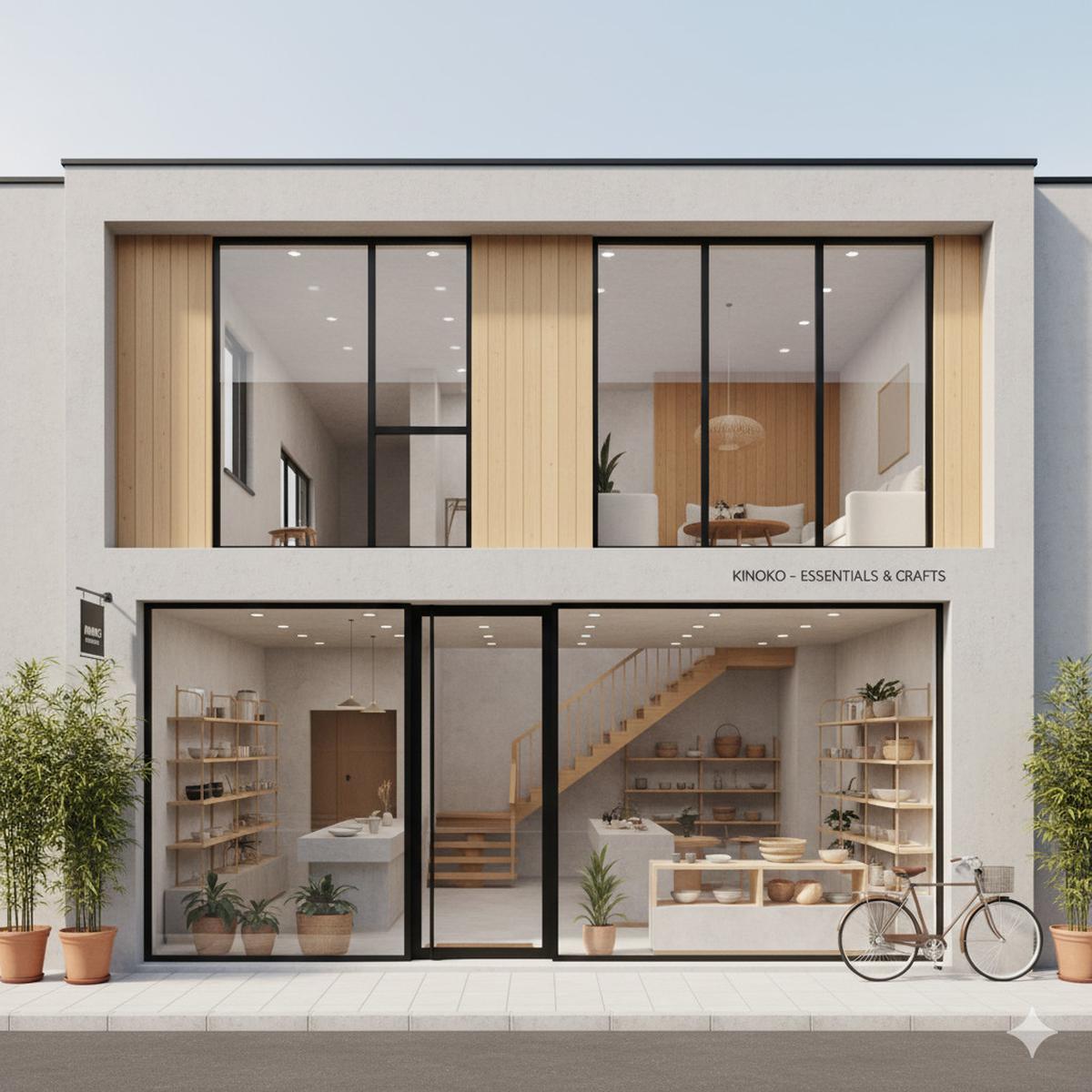 Ilustrasi Desain Rumah Minimalis Depan Toko Gaya Japandi