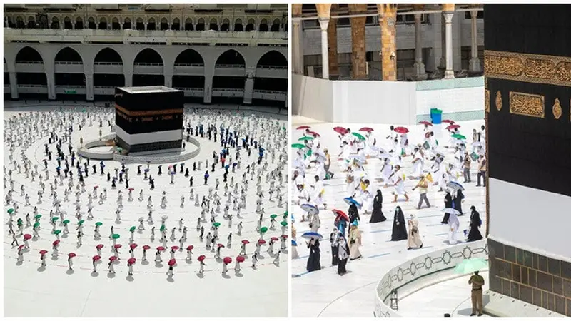 6 Potret Tawaf Jaga Jarak Pelaksaanan Ibadah Haji 2020, Terapkan Protokol Kesehatan