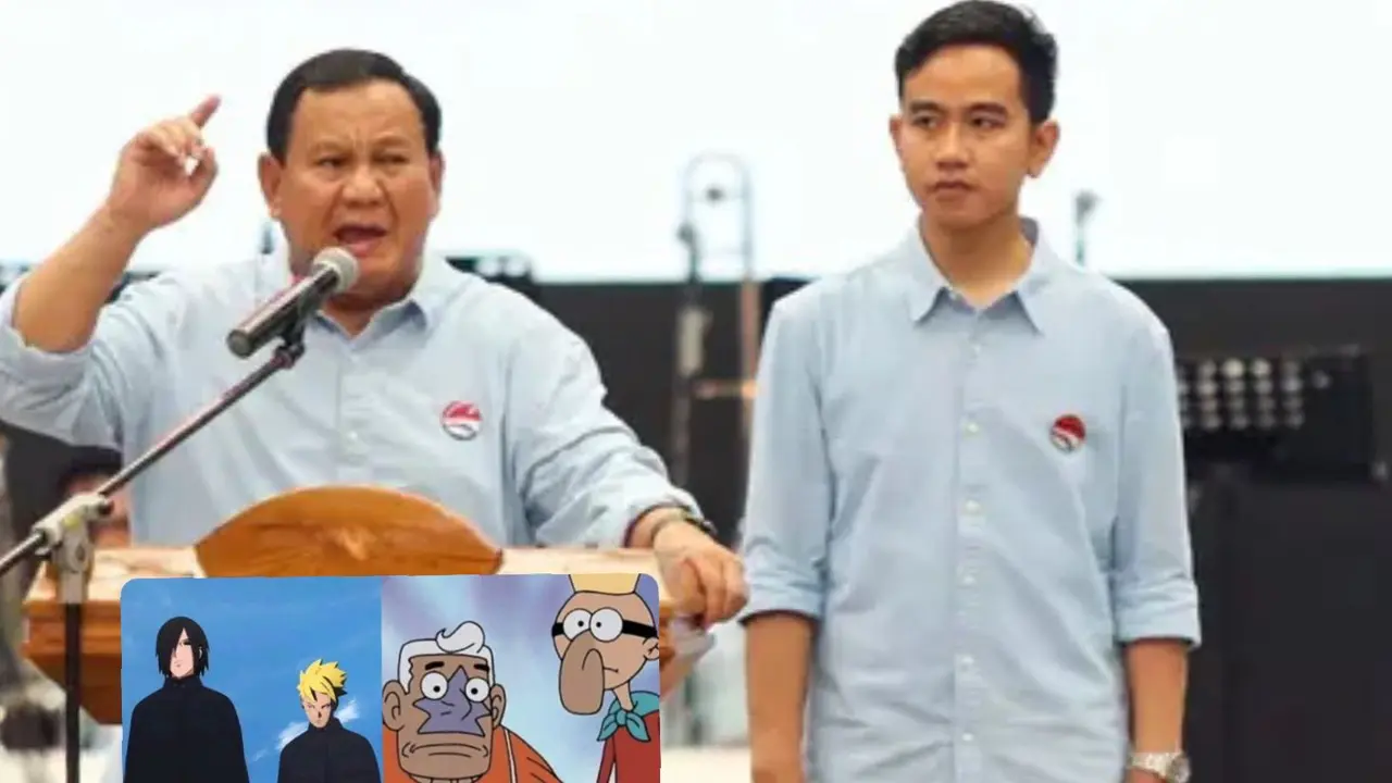 Momen saat Prabowo dan Gibran di podium disebut mirip tokok kartun pahlawan di Spongebob Squarepants dan Naruto